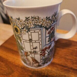 vintage dunoon doorways with dog and cat floral fine bone china made in japan